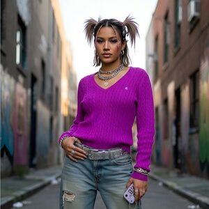 Ralph Lauren Women's Purple Cable Knit Sweater